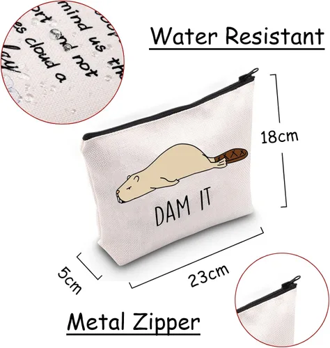 Miniatura 2 de JXGZSO Bolsa de cosméticos de castor divertido Beaver Lover, regalo para amantes del roedor, bolsa de maquillaje, Con la leyenda "Dam It
