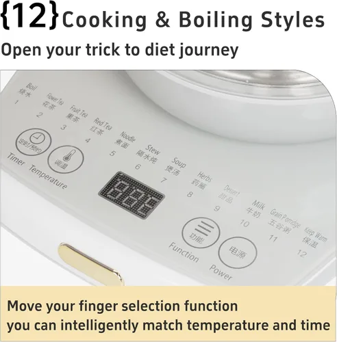 Miniatura 2 de Olla de salud, oficina, hogar, hervidor eléctrico con infusor, control de temperatura, 12 procedimientos funcionales para frutas, té y café