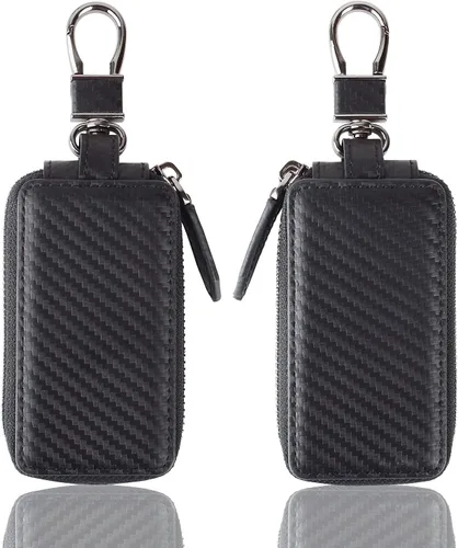 Miniatura 2 de VISOUL Funda de cuero para llavero de automóvil para hombres y mujeres, funda protectora de llavero inteligente con gancho de metal y llavero