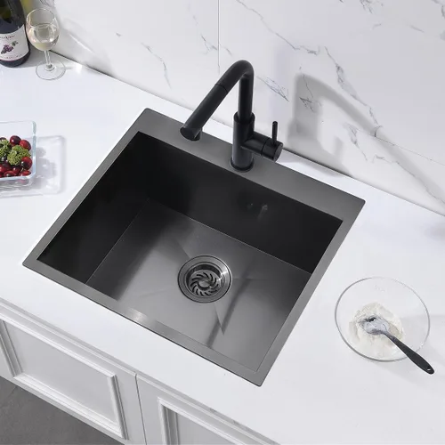 Miniatura 7 de Fregadero de cocina negro 21 x 18 x 10 pulgadas, calibre 16 T304, fregadero de cocina pequeño, acero inoxidable negro, para preparación al aire