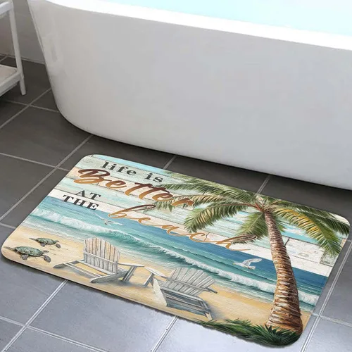 Miniatura 4 de Alfombra de baño de mediados de siglo, alfombra de baño estética abstracta geométrica de mediados de siglo, color verde azulado, retro, cuadrícula