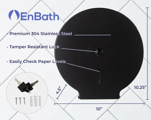 Miniatura 7 de EnBath - Dispensador de papel higiénico gigante, soporte de papel higiénico industrial, grado comercial, acero inoxidable, dispensador de baño