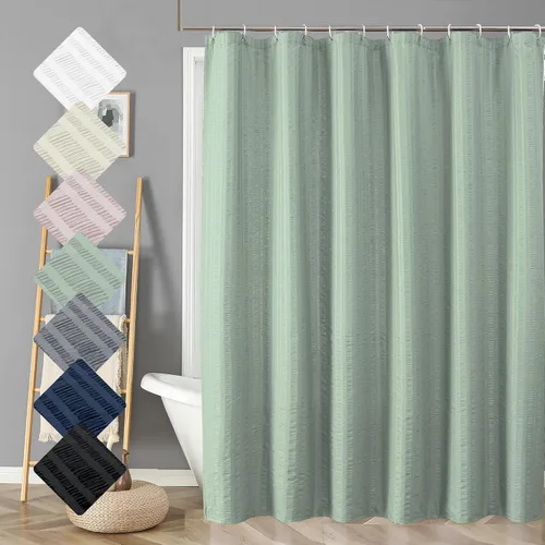 Miniatura 76 de Aiyufeng Moga - Cortina de ducha verde salvia, cortinas de ducha texturizadas en relieve 3D para baño, cortina de baño de tela de poliéster de lujo