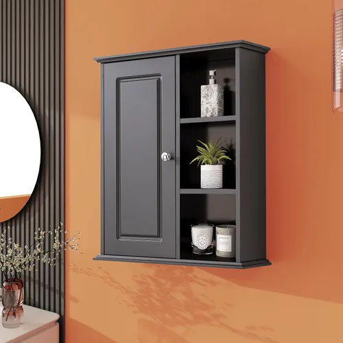 Miniatura 10 de Armario de pared de baño sobre el inodoro, armario de almacenamiento montado en la pared, gabinetes de madera para medicamentos para baño, Negro