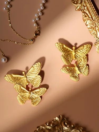 Miniatura 6 de OJERRY Aretes de corazón de mariposa chapados en oro para mujeres, accesorios de regalo para niñas adolescentes, cosas de moda