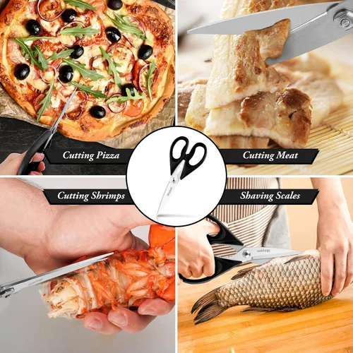 Miniatura 7 de iBayam Tijeras de cocina multiusos con funda protectora, tijeras de acero inoxidable duraderas, aptas para lavavajillas, mango cómodo de agarre suave