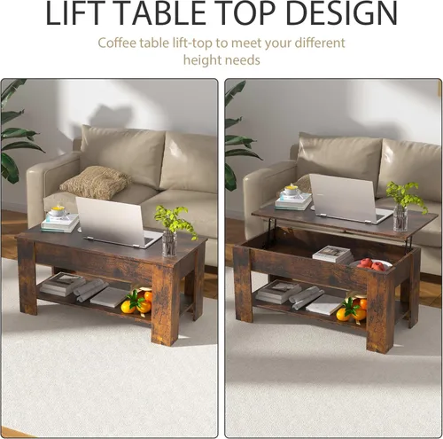 Miniatura 7 de Mesa auxiliar de madera rústica con almacenamiento, mesa consola con escritorio oculto para sala de estar Marrón