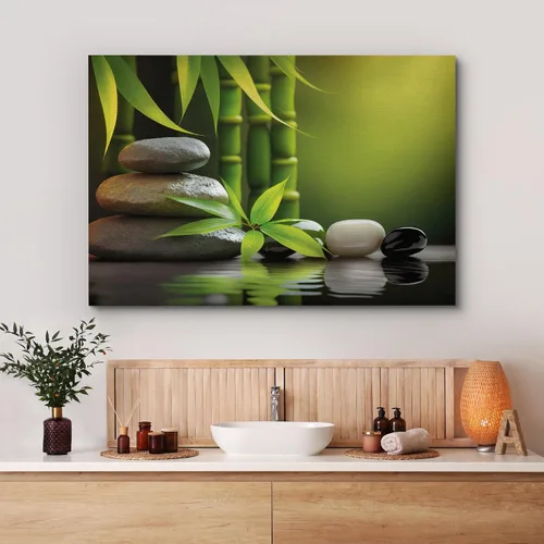 Miniatura 58 de Wall26 - Arte de pared estampado en lienzo con diseño de rocas negras en un lago tropical verde sereno, naturaleza floral, fotografía, realismo