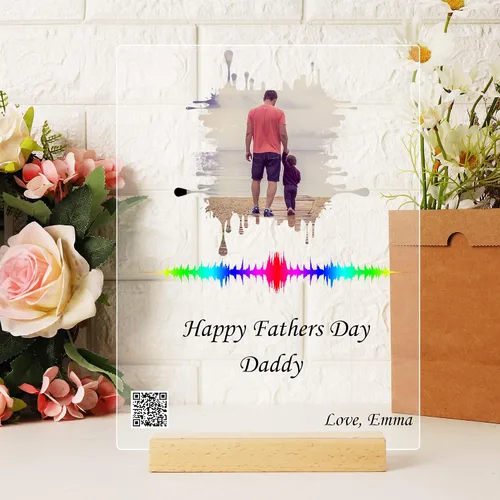 Miniatura 2 de Código QR en la imagen con mensaje de voz o música. Regalo del día del padre para papá. Regalo del primer día del padre. Regalo para papá de hija e