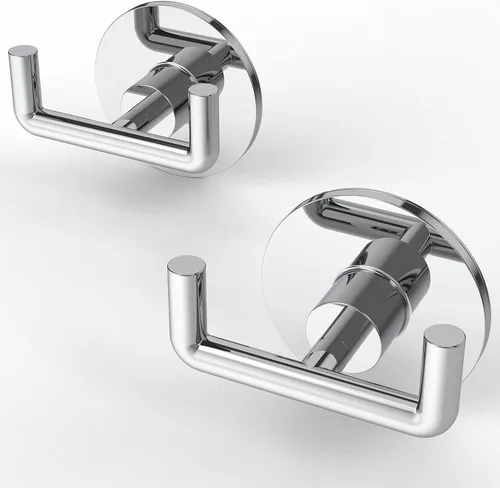 Miniatura 7 de Ruacq Gancho doble adhesivo para toallas, base redonda cromada, bata de baño, soporte para toallas de mano, acero inoxidable y aleación de zinc