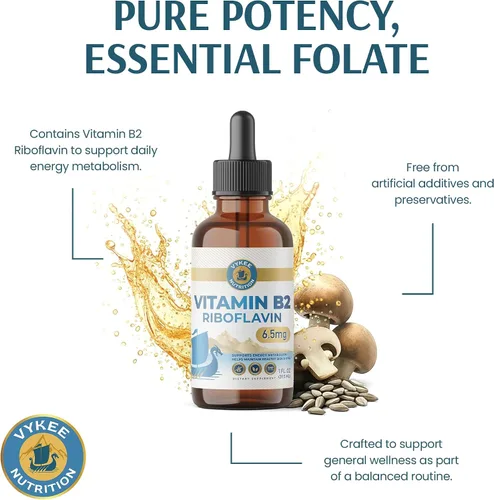 Miniatura 7 de Vykee Nutrition Gotas de riboflavina de vitamina B2, suplemento líquido B2 para metabolismo energético, función celular y apoyo de la visión