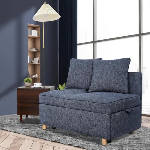 Miniatura 4 de SEJOV Sofá Cama Convertible 4 en 1 Sofás y Sillones, Sofá de 3 Asientos de Tela de Lino con 2 Almohadas Decorativas, Sillón Reclinable Individual