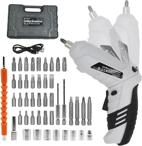 Pequeño destornillador eléctrico, mini juego de taladros, destornillador inalámbrico recargable de 3.6 V con 47 puntas de controlador, herramienta