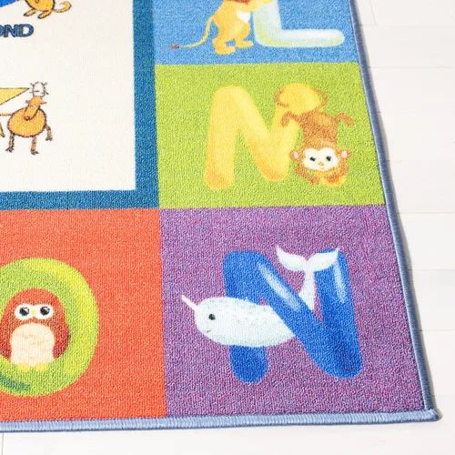 Miniatura 2 de SAFAVIEH Alfombra lavable para niños, colección de casas de juegos, 3 pies 3 pulgadas x 5 pies 3 pulgadas, beige y azul, antideslizante y fácil