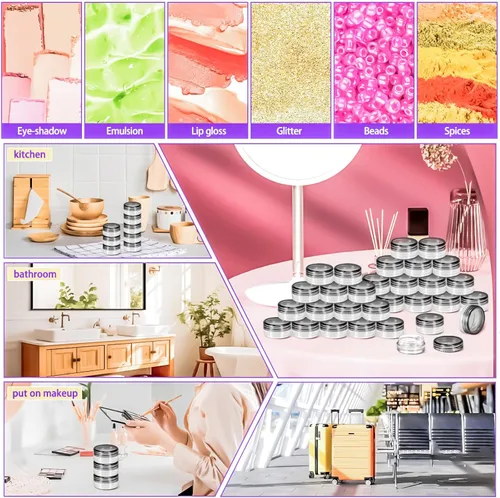 Miniatura 4 de 100 paquetes de botes de plástico de 3 g con tapas, botes de cosméticos redondos transparentes de 3 ml, botes de maquillaje de 3 gramos