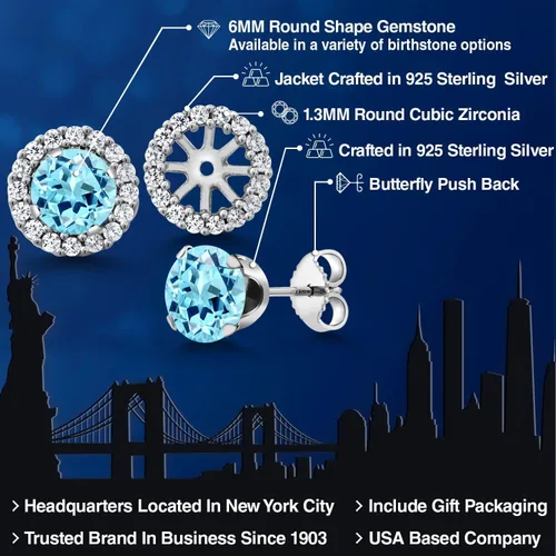 Miniatura 257 de Gem Stone King Aretes redondos de plata de ley 925 de 0.236 in con piedra natal extraíble para mujer