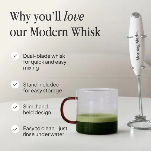 Miniatura 3 de Morning Made Batidor eléctrico de matcha, alternativa al batidor tradicional de bambú, varita espumadora de leche a pilas con soporte protector