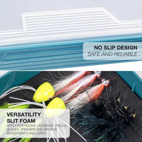 Miniatura 5 de SF Caja de Aparejos de Pesca Bandeja 3600 Espuma Ranurada Estuche Doble Hebilla Abierto Caja de Plástico Jig Cabezas Anzuelos Spinners Cucharas