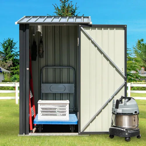 Miniatura 2 de Cobertizo de almacenamiento para exteriores, cobertizo de jardín de acero metálico de 3 x 3 pies con puerta individual con cerradura, pequeño