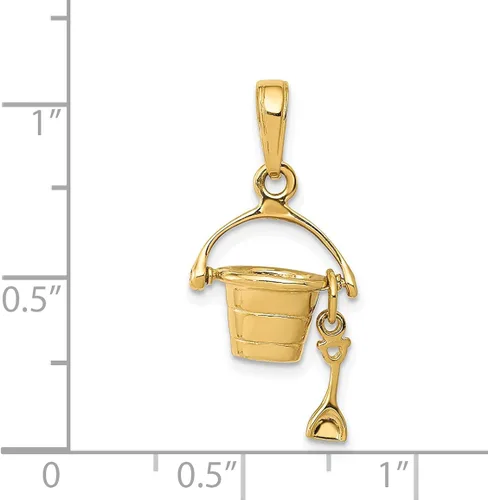 Miniatura 4 de Cubo de playa 3-D de oro amarillo sólido de 14 k con colgante de pala (0.472 in x 0.827 in), Oro, 0