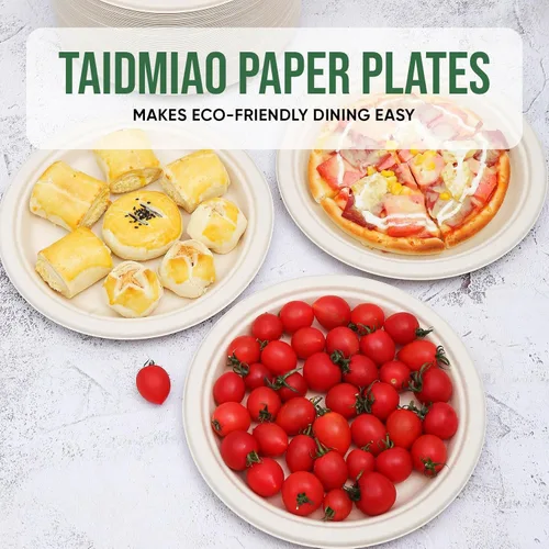 Miniatura 7 de Platos de papel compostables de 9 pulgadas (paquete de 100) - Vajilla desechable ecológica para fiestas, aptos para microondas y resistentes al