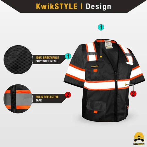 Miniatura 2 de KwikSafety - Charlotte, NC - Men's & Women's Class 3 Safety Vest PPE Hi Vis Reflective ANSI OSHA Negro con mangas Hombre 1 Pack