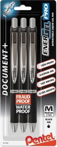 Miniatura 11 de Pentel EnerGel PRO - Bolígrafo de gel permanente, (0.028 in), línea media, archivador y resistente al agua, tinta negra, paquete de 2