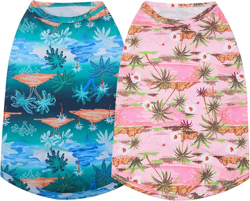 Miniatura 6 de Camisas hawaianas para perros, camisetas transpirables de malla de secado rápido para niño grande, niña, bulldog, rosa y azul, L Rosado/Azul