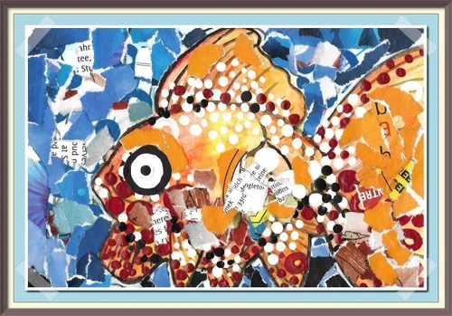 Miniatura 2 de Goldfish Collage Wall Art Decor recycled upcycled magazines artwork fish wall decor outsider surreal paintings unique mixed media acrylics