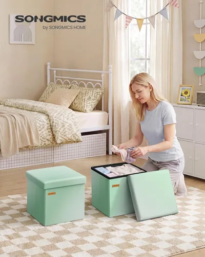 Miniatura 2 de SONGMICS Folding Storage Ottoman Bench, Linen Fabric, Storage Chest, Foot Rest Stool, Holds up to 286.6 lb, 11.8 x 11.8 x 11.8 in, Bedroom Bench