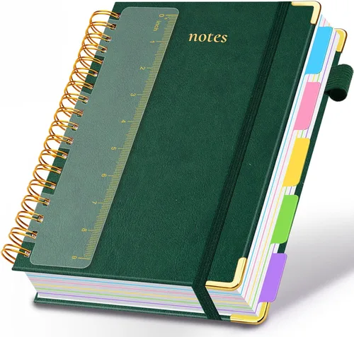 Miniatura 26 de Cuaderno de espiral con tapa dura, de 8 x 10 pulgadas, separadores y divisores extraíbles, 300 páginas, 5 asignaturas, a rayas, de piel sintética