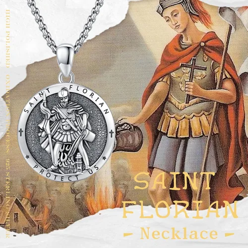 Miniatura 504 de Collar con colgante de plata de ley 925 con medalla de San Patrón, joyería religiosa para hombres y mujeres, con cadena de acero inoxidable 316L