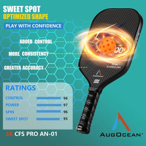Miniatura 4 de Paleta de pickleball, palas de pickleball, superficie de pala de fibra de carbono cruda 3K con gran grano y giro, raqueta de pickleball T700