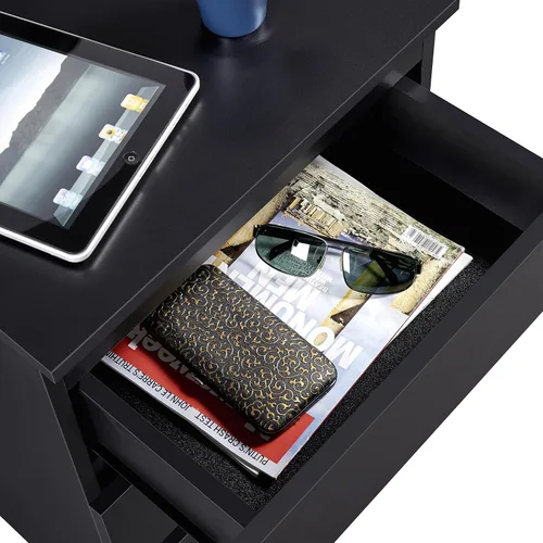 Miniatura 5 de Yaheetech - Mesita de noche con cajones, mesa auxiliar de cabecera con 3 cajones y base resistente, mesa de acento de madera con espacio de Negro