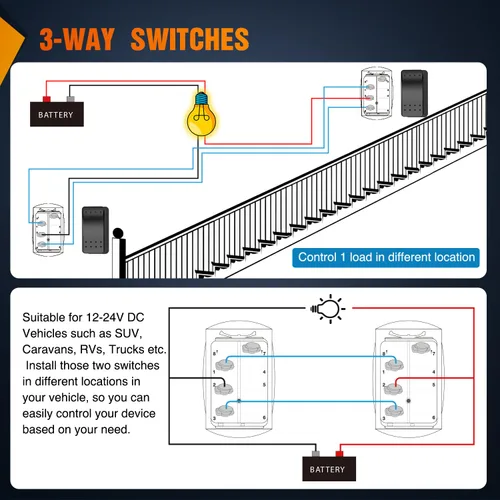 Miniatura 3 de Nilight Interruptor de 3 vías de encendido y apagado, control de palanca basculante, una sola carga desde dos ubicaciones separadas, interruptores