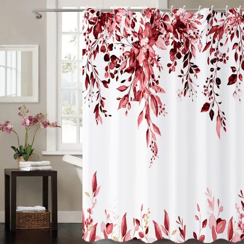 Miniatura 11 de Cortina de ducha de hojas de eucalipto en blanco y negro, hojas de acuarela negras y doradas, cortina de baño con plantas botánicas, tela