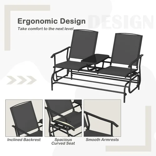 Miniatura 7 de Tangkula Silla mecedora para 2 personas, sofá biplaza mecedora para patio con mesa central de vidrio templado, banco de columpio para exteriores
