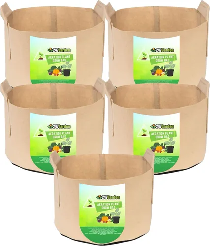Miniatura 15 de 247Garden Paquete de 2 bolsas de cultivo de 200 galones/macetas de tela de aireación con asas (300 GSM, negro, 24A x 50D)
