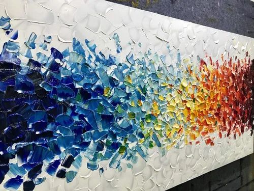 Miniatura 2 de AMEI Arte, 24 x 48 pulgadas, pintado a mano sobre lienzo, fondo blanco colorido, pinturas al óleo abstractas, arte de pared multicolor, madera