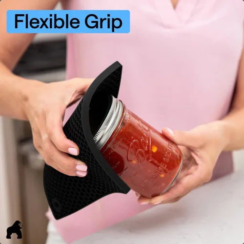 Miniatura 7 de GORILLA GRIP Juego de 4 manoplas de horno de silicona suave sin BPA y soportes para ollas, resistentes al calor, forro de algodón grueso, agarre
