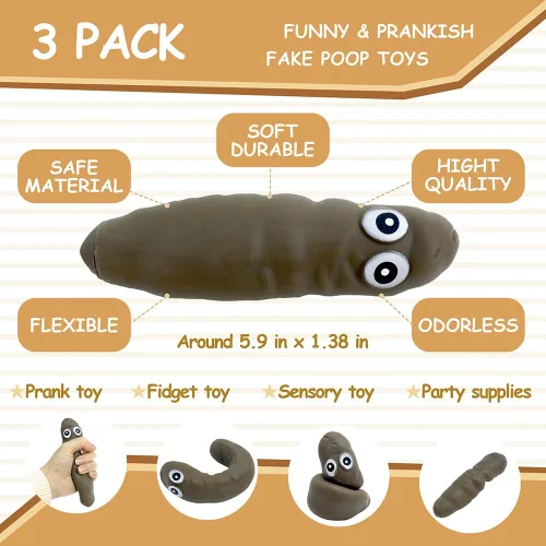 Miniatura 5 de Paquete de 3 Juguetes Novedosos Divertidos Elásticos Sensoriales para Aliviar el Estrés con Forma de Caca, Broma Engañosa Fidget para Ansiedad
