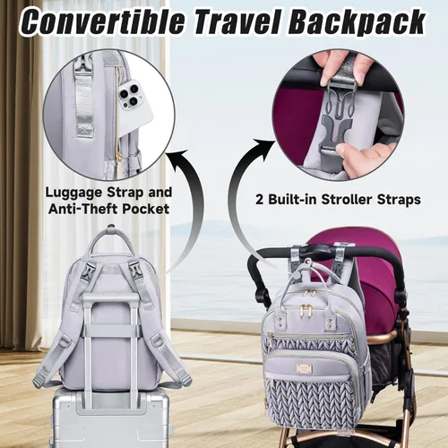 Miniatura 4 de Tealari Mochila para pañales, elegante bolsa de pañales para bebé, mochila impermeable para pañales de viaje, bolsas de bebé con cambiador, correas