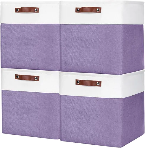 Miniatura 16 de Bagnizer 13x13 Cajas de almacenamiento cúbicas, caja de almacenamiento plegable de tela, paquete de 4 cestas de armario con asas para organizar