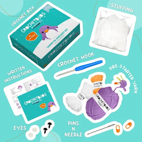 Miniatura 7 de Penguin Crochet Kit for Beginners & Adults (Purple) – DIY Yarn Craft for Couples, Teens & Animal Lovers Complete Kit w/Hook, Pattern, Step-by-Step