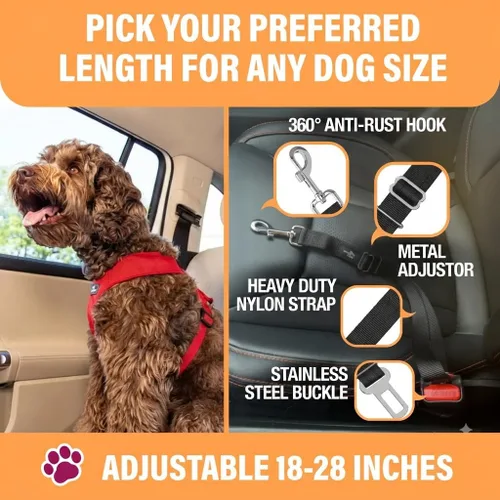 Miniatura 3 de Active Pets Cinturón de seguridad de coche negro para perros, se fija al arnés y al collar, sistema de retención de viaje ajustable de 18 a 24