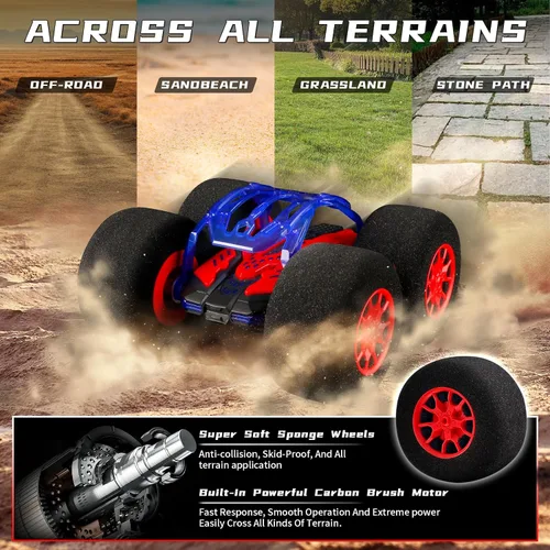 Miniatura 5 de pinkking Coche de control remoto con neumáticos de esponja de gran tamaño, auto RC para interiores y exteriores, 2.4 GHz, vehículo eléctrico de Rojo