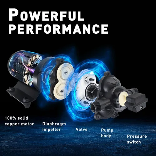 Miniatura 4 de TDRRICH Bomba de presión de agua para RV, bombas de agua de diafragma de 12 V, bomba autocebante de 4GPM 45PSI, bomba de transferencia de diafragma