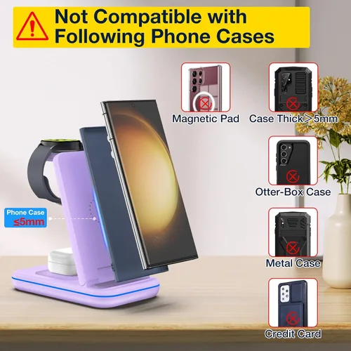 Miniatura 3 de Cargador múltiple para Samsung, cargador plegable SOLO para Galaxy Watch Ultra/7/6/5/4/3/Active 2, estación de carga rápida de viaje 3 en 1/Dock