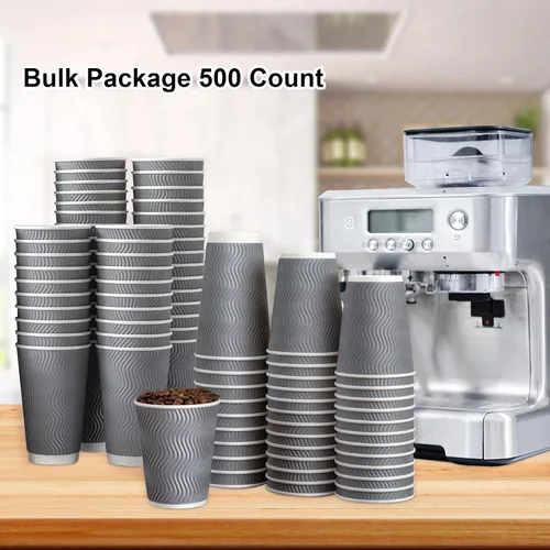 Miniatura 4 de Lamosi 500 tazas de café aisladas de 12 onzas a granel, vasos de papel desechables sin tapas, 12 onzas, diseño de pared ondulada corrugada para Gris