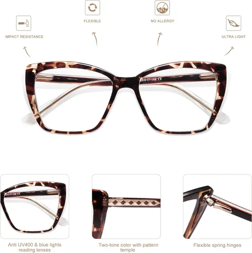 Miniatura 5 de AMOMOMA Trendy TR90 Gafas de Lectura Grandes con Filtro de Luz Azul para Mujeres, Elegantes Gafas Cuadradas Tipo Ojo de Gato AM6031